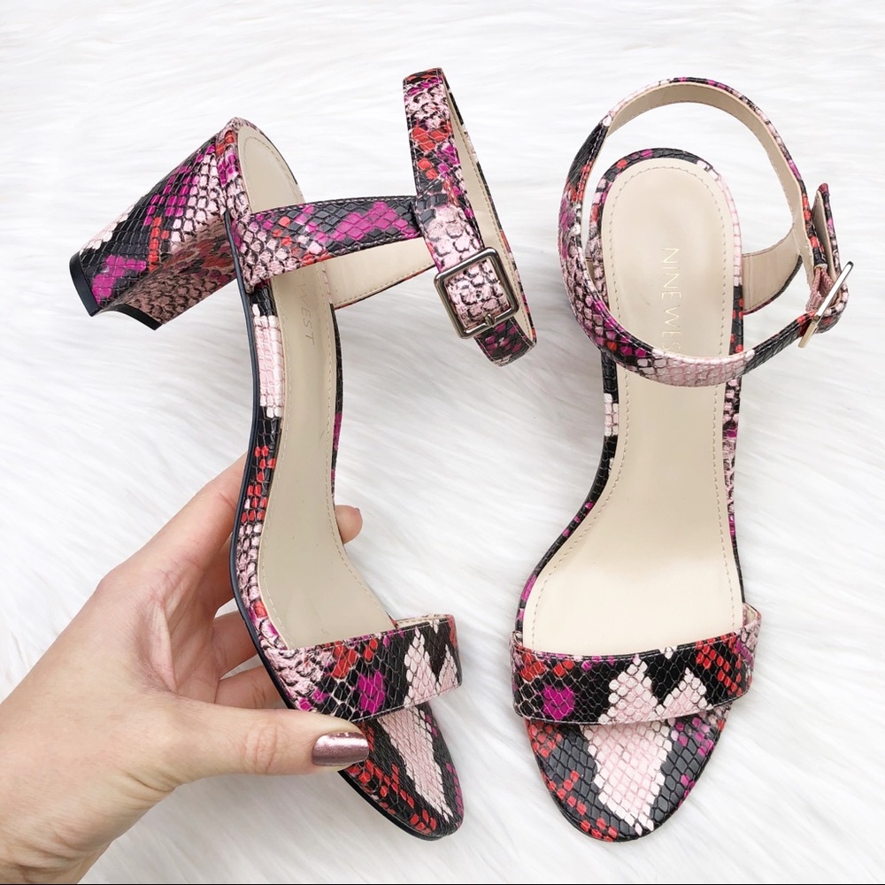 New Nine West Pruce Ankle Strap Block Heel Sandals